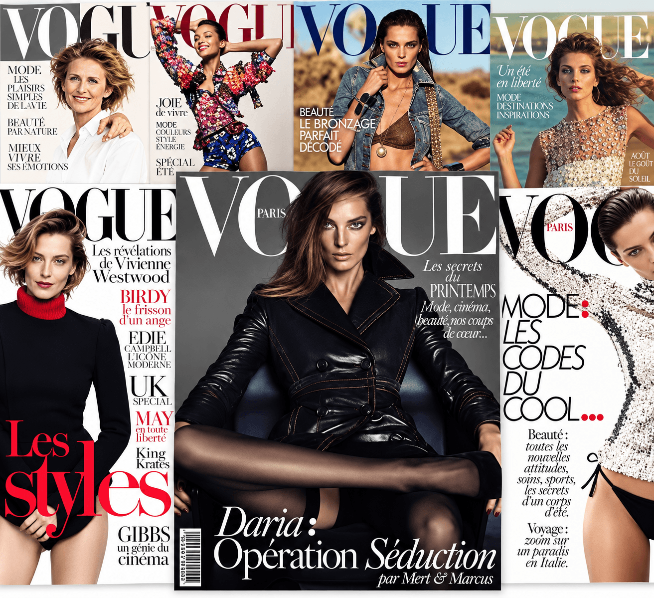 A collage of Vogue fashion covers